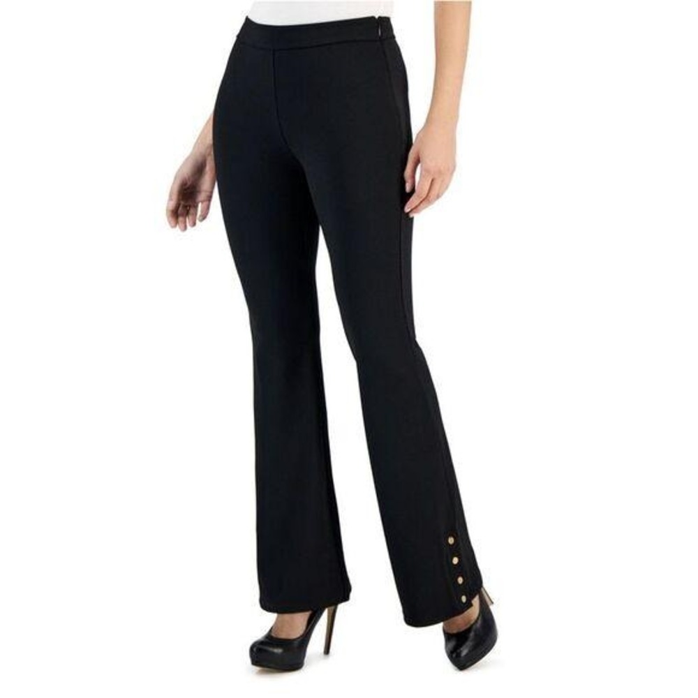 Michael‎ Kors Black Flare Dress Pants with Gold Button Detail PXL / #8177